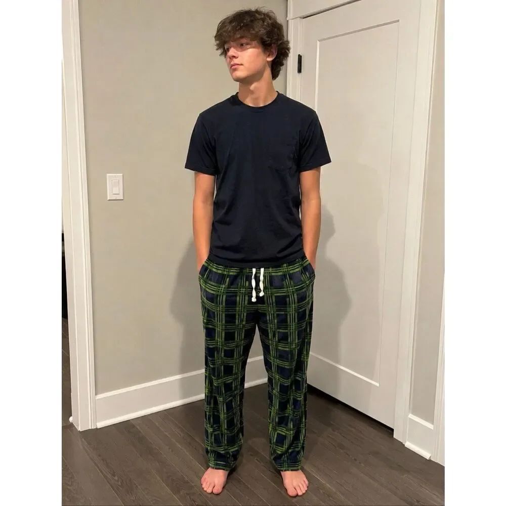 Spyder Men's Sz L Large Plaid Fleece Pajama Pants Lounge Sleep Bottoms blue Gree - Picture 1 of 5
